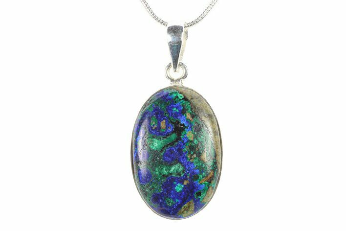 Watercolor Malachite and Azurite Pendant - Sterling Silver #278615